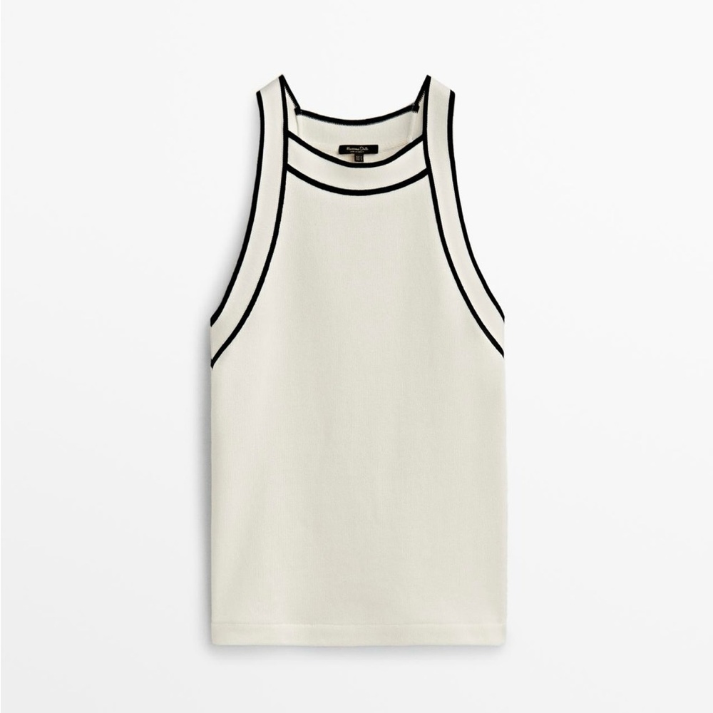 Massimo Dutti White Tank Top with Black Accents